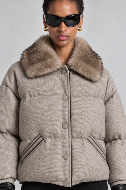 Wool Down Jacket with Mink