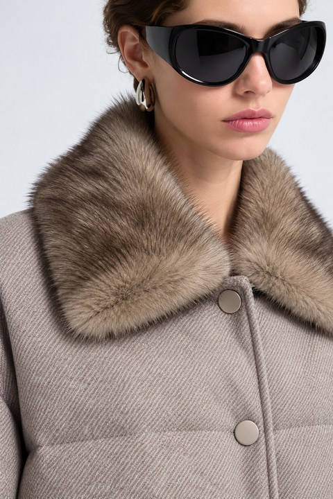 Wool Down Jacket with Mink