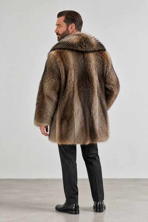 Cappotto da uomo in pelliccia di procione