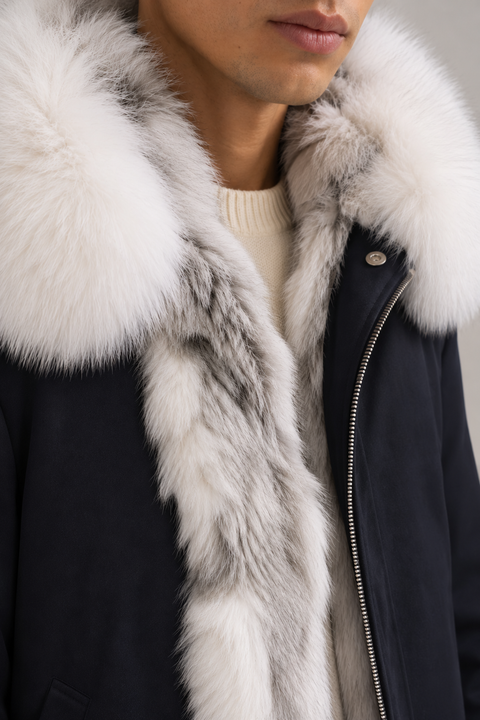 Men Short Lined Fur Parka