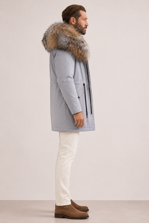 Parka doublée en fourrure verte pour homme