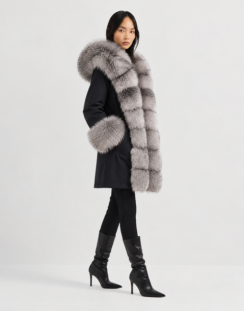 Parka foderato in pelliccia di volpe