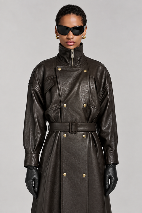 Long Genuine Leather Trench