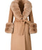 A luxurious camel cashmere coat featuring premium faux fur, offering a warm and stylish layer for chilly weather.